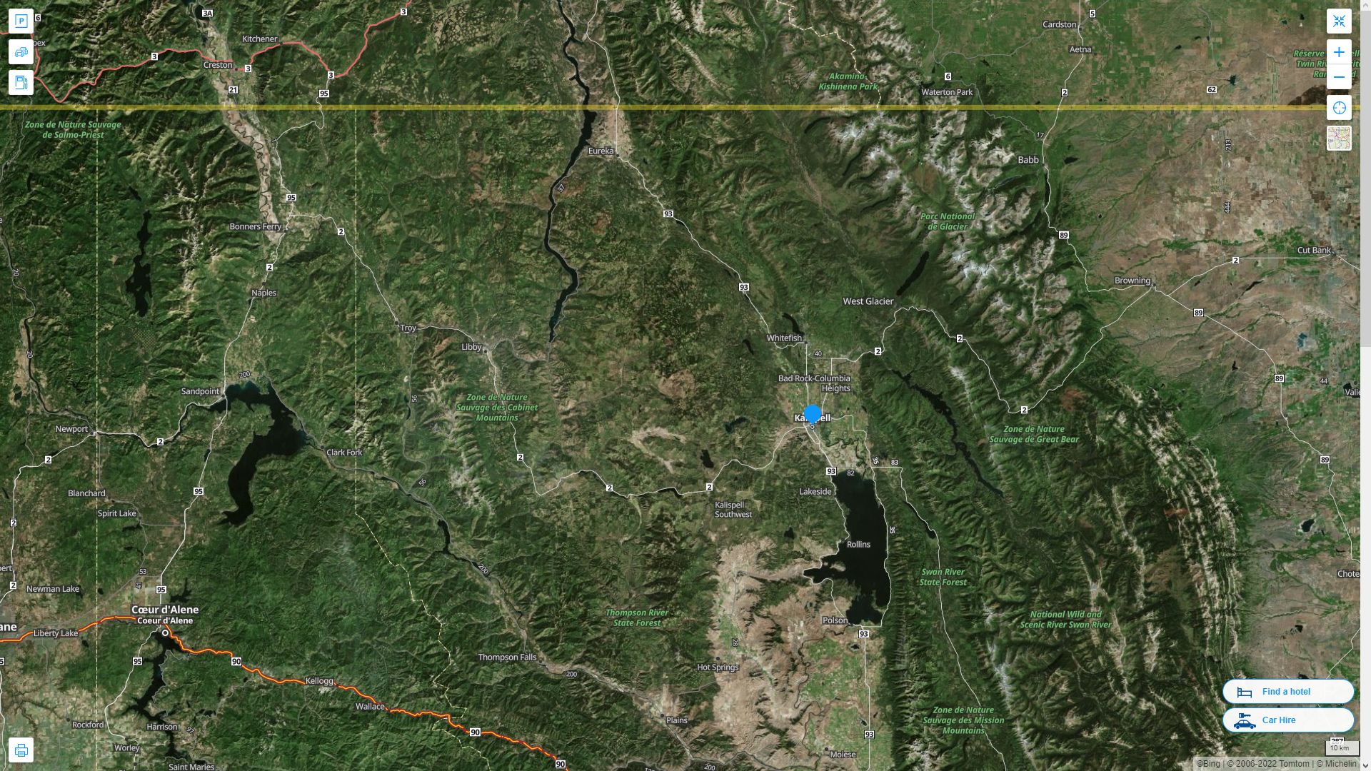 Kalispell Montana Highway and Road Map with Satellite View